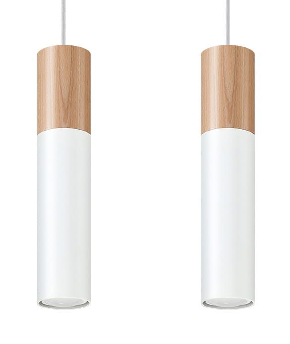Lampa sufitowa wisząca Sollux Lighting Pablo 6286 biała naturalne drewno szerokość 34 cm 2xGU10 x 12W 1 szt.