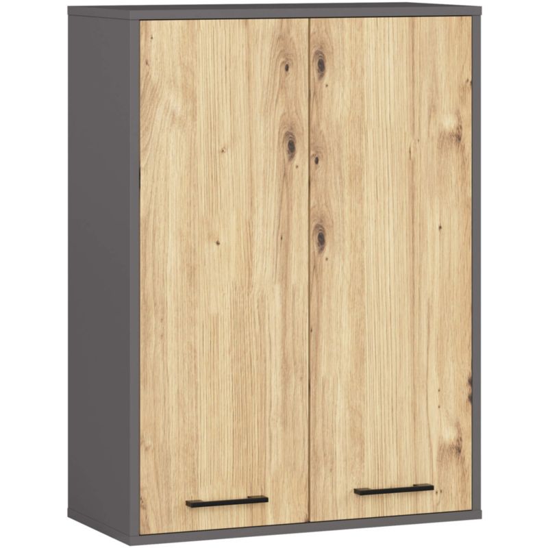 Szafka łazienkowa wisząca AKORD FIN Grafit Szary, Dąb Artisan 64 cm 2 drzwi 64x30x94 cm 1 szt.