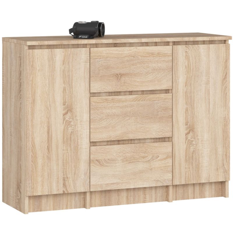 Komoda AKORD K100 kolor Dąb Sonoma mat 101 cm 2 drzwi 3 szuflady 4 półki 101x35x76 cm 1 szt.