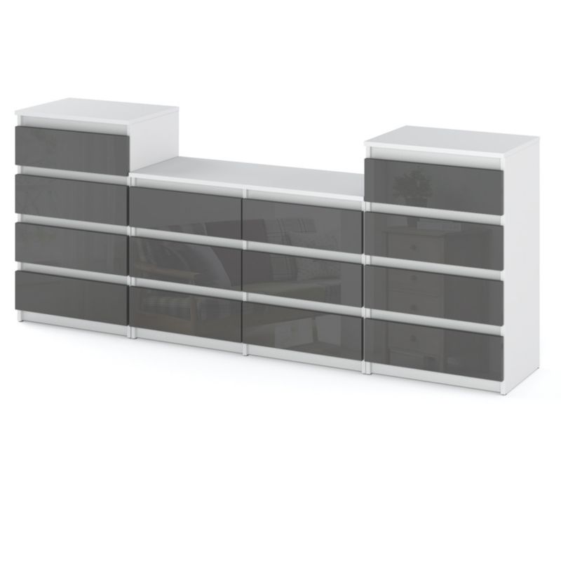 Komoda Hurtownia-Mebli Szuflady 14 Zestaw komód Hugo 464 220cm Biały Mat Szary Połysk 220x33.5x92.5 cm 1szt.