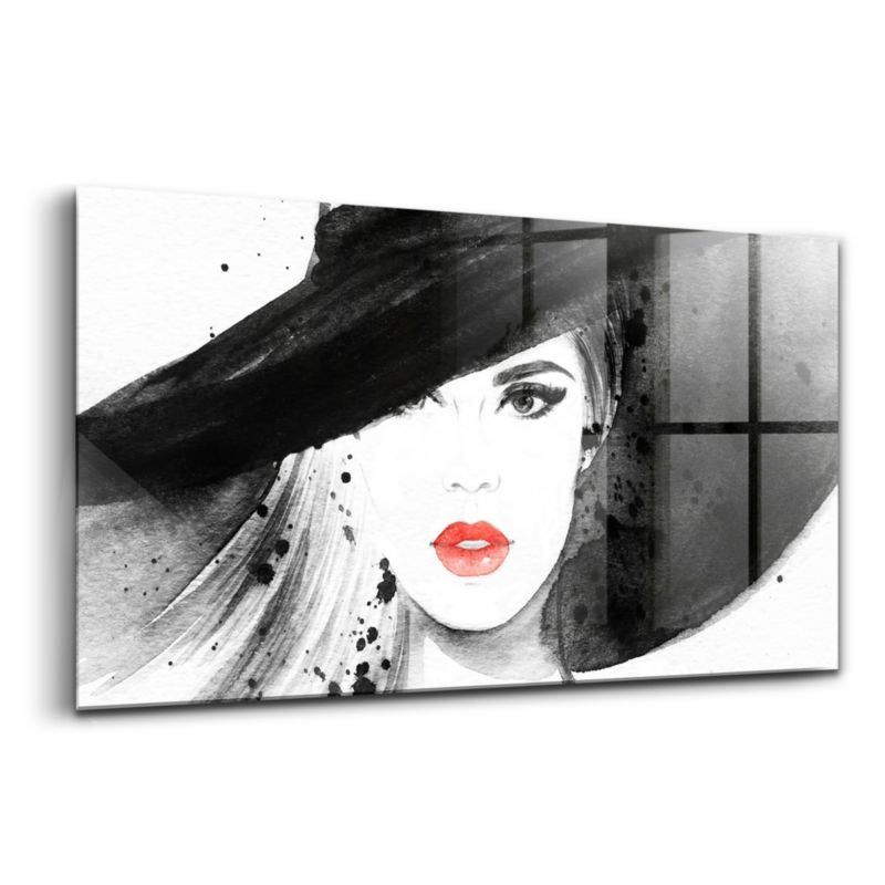 Obraz Szklany Wallfluent 100x50 cm Kobieta W Kapeluszu W Czerni 1 szt.