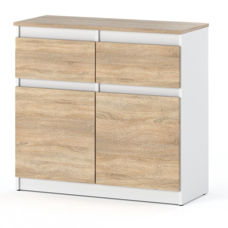 Komoda Hurtownia-Mebli Szuflady 2 Oleksa Plus 2D2SZ 80cm Biały Mat Dąb Sonoma 80x35x75 cm 1szt.