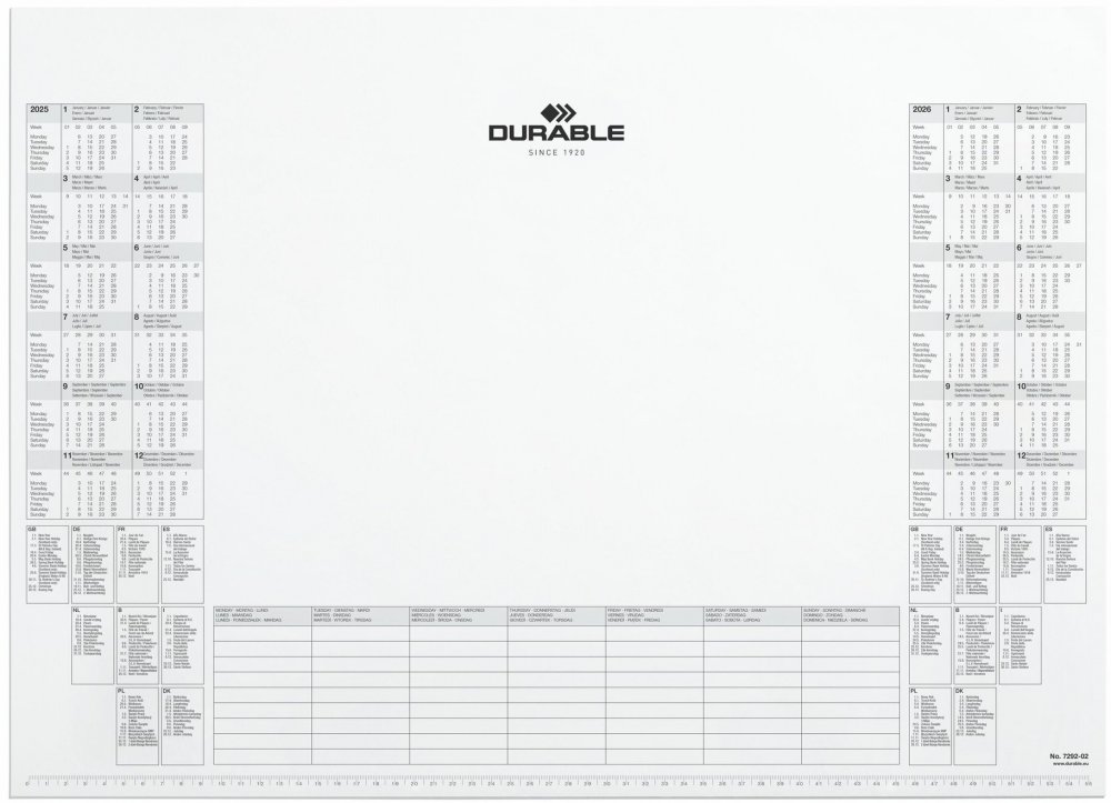 Wkład z kalendarzem na rok 2025/2026 Durable, do podkładu na biurko 41x57cm