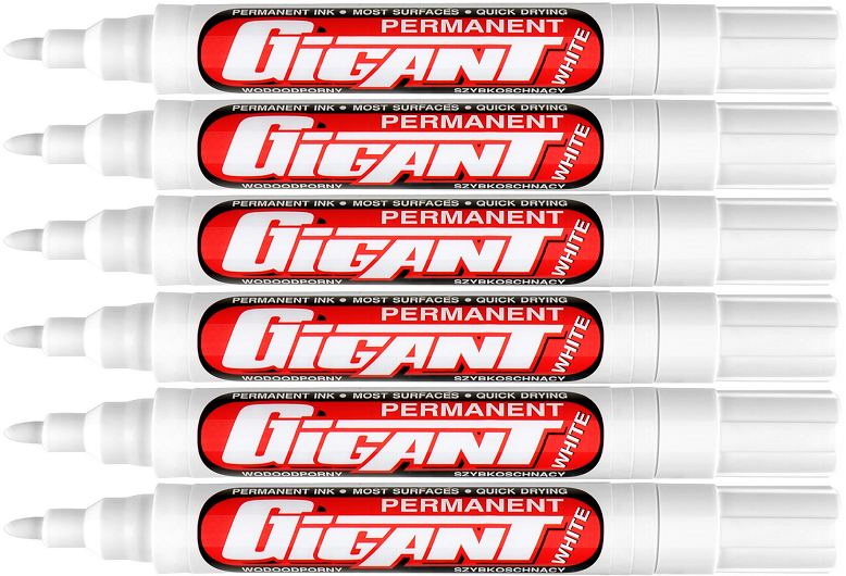 6x Marker permanentny Kamet, Gigant Permanent, okrągła, 5mm, biały