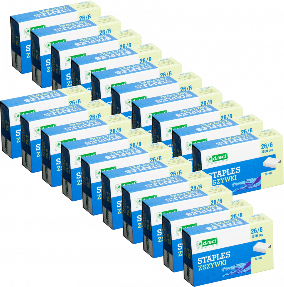 20x Zszywki D.Rect, 26/6, 1000 sztuk, srebrny