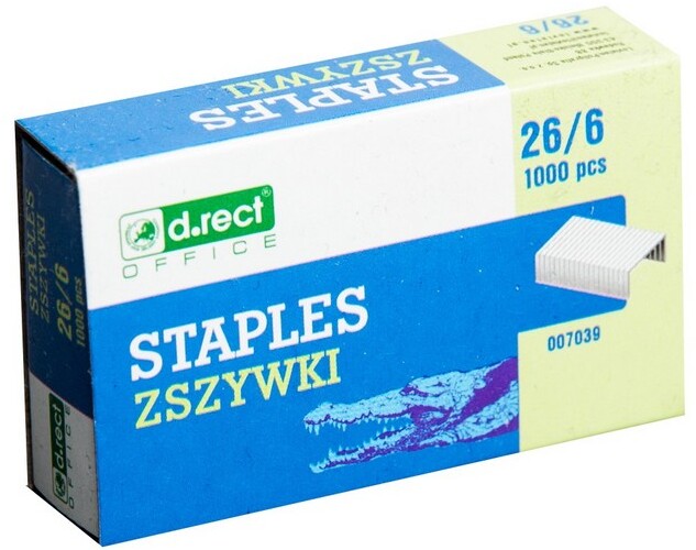 Zszywki D.Rect, 26/6, 1000 sztuk, srebrny