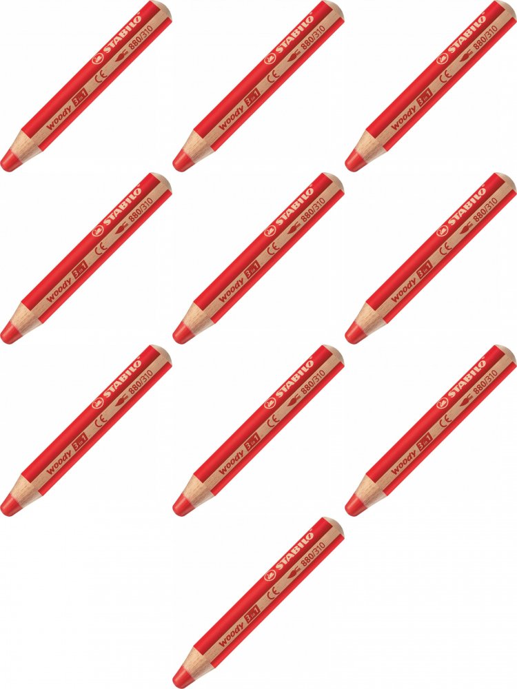 10x Kredka Stabilo Woody 3 w 1, 1 sztuka, czerwony