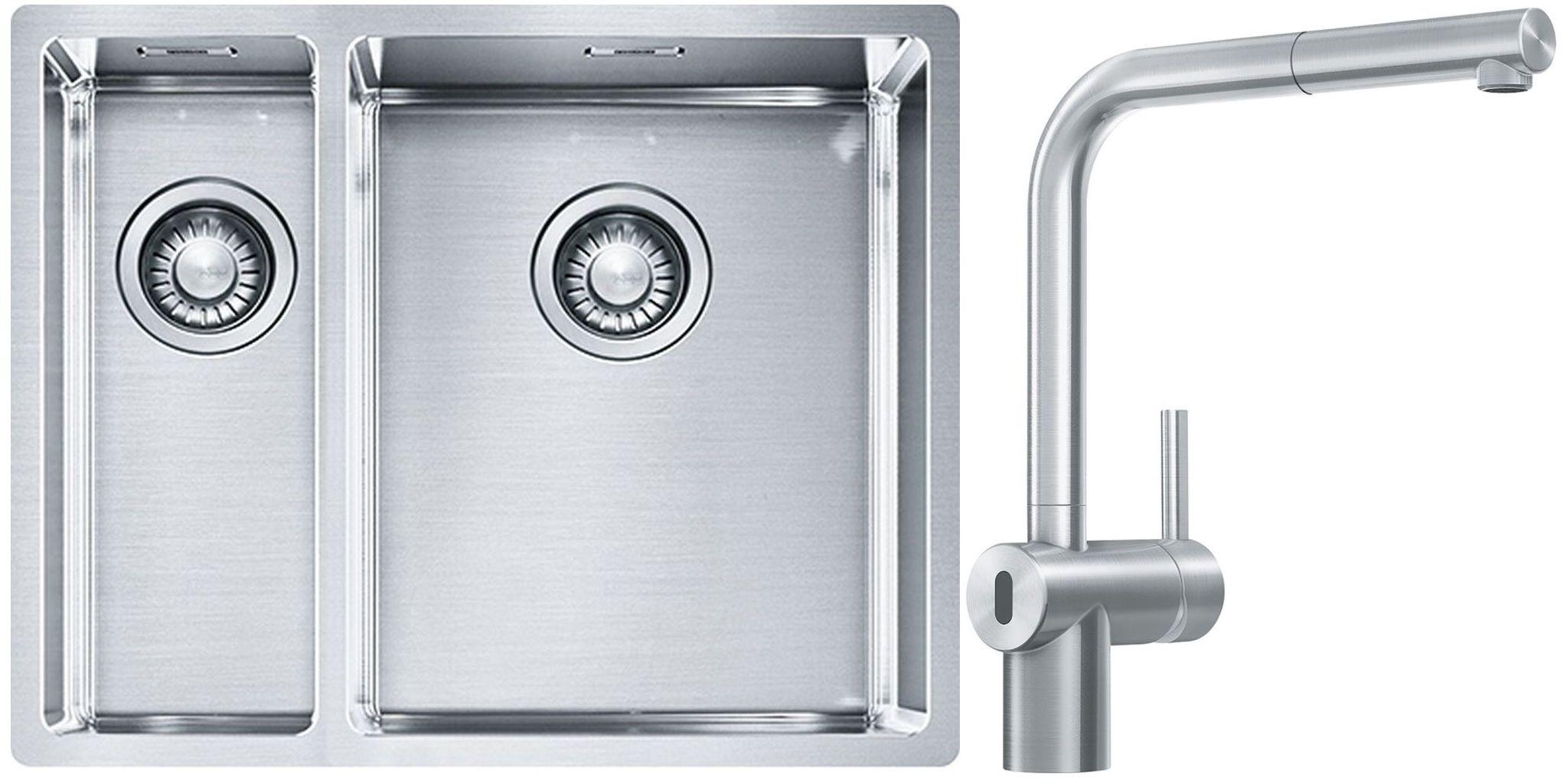 Franke Box BXX 260/160-34-16 zlewozmywak 56x45 cm stalowy z baterią kuchenną Atlas Neo Sensor stal szlachetna (1270369916, 1150625523) - Wysyłka w 24h