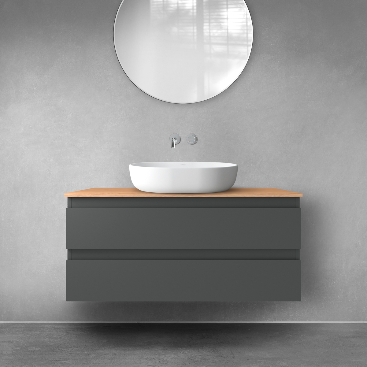 Oltens Vernal szafka 100 cm podumywalkowa wisząca z blatem grafit mat/dąb 68126400 - Wysyłka w 24h