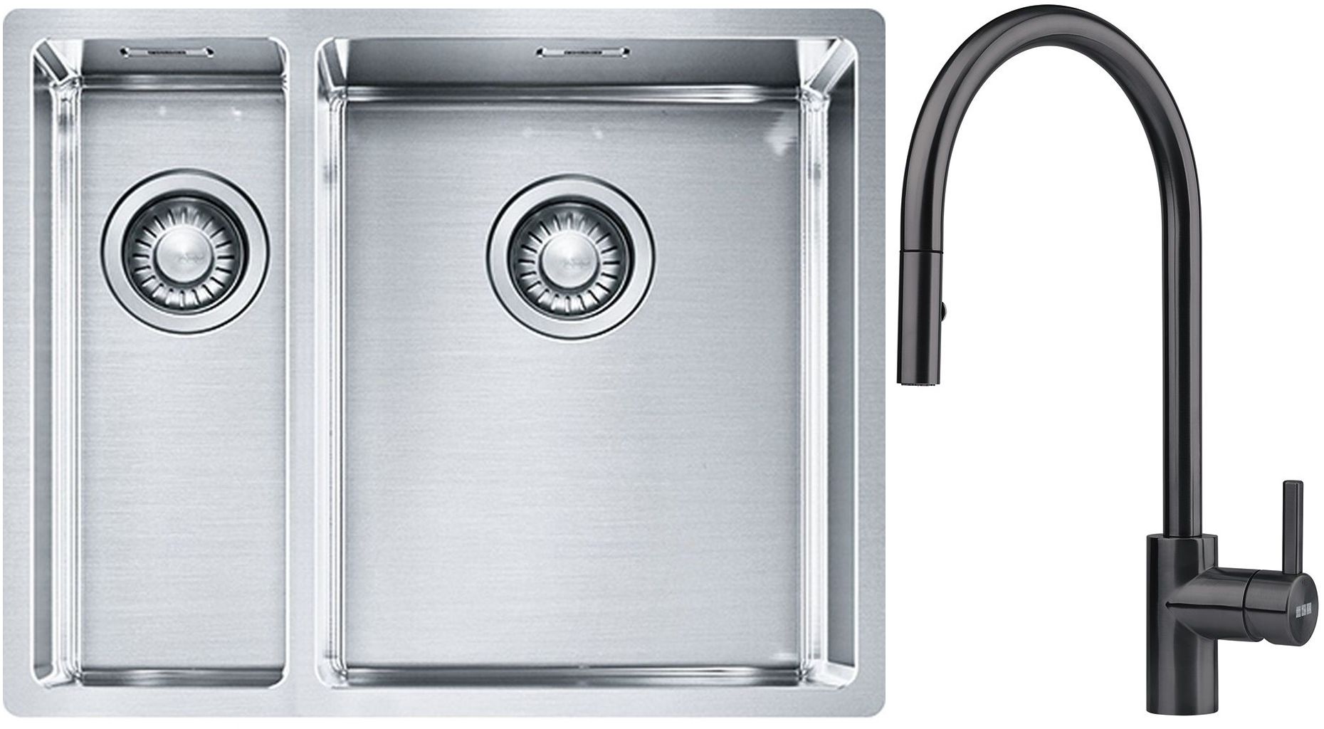 Franke Box BXX 260/160-34-16 zlewozmywak 56x45 cm stalowy z baterią kuchenną Eos czarna stal szlachetna (1270369916, 1150613671)
