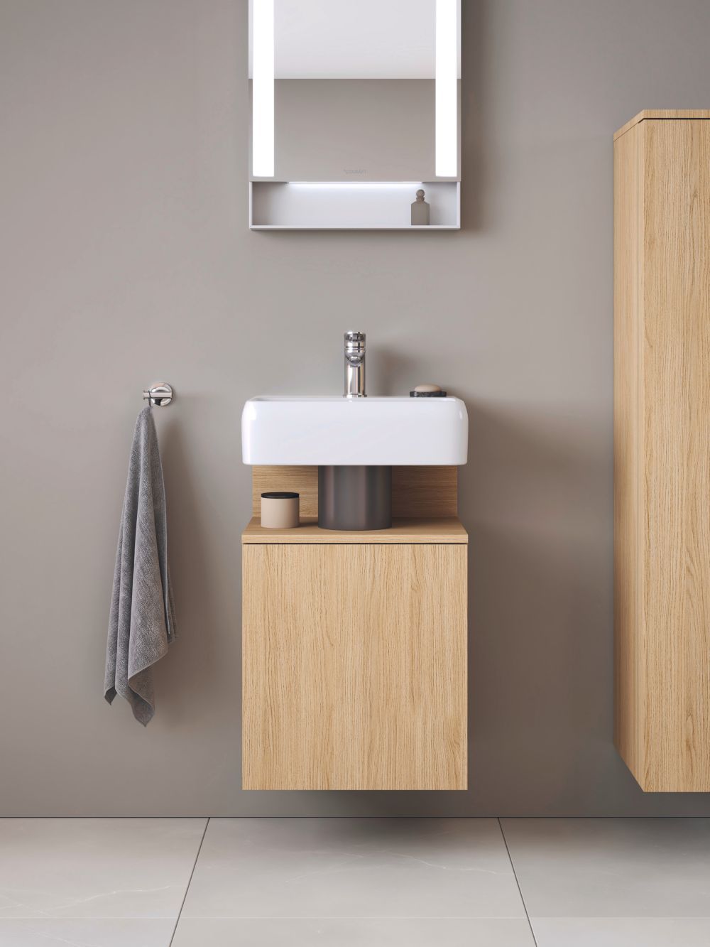 Duravit Qatego szafka 44 cm podumywalkowa wisząca lewa dąb naturalny mat QA4076L30300000