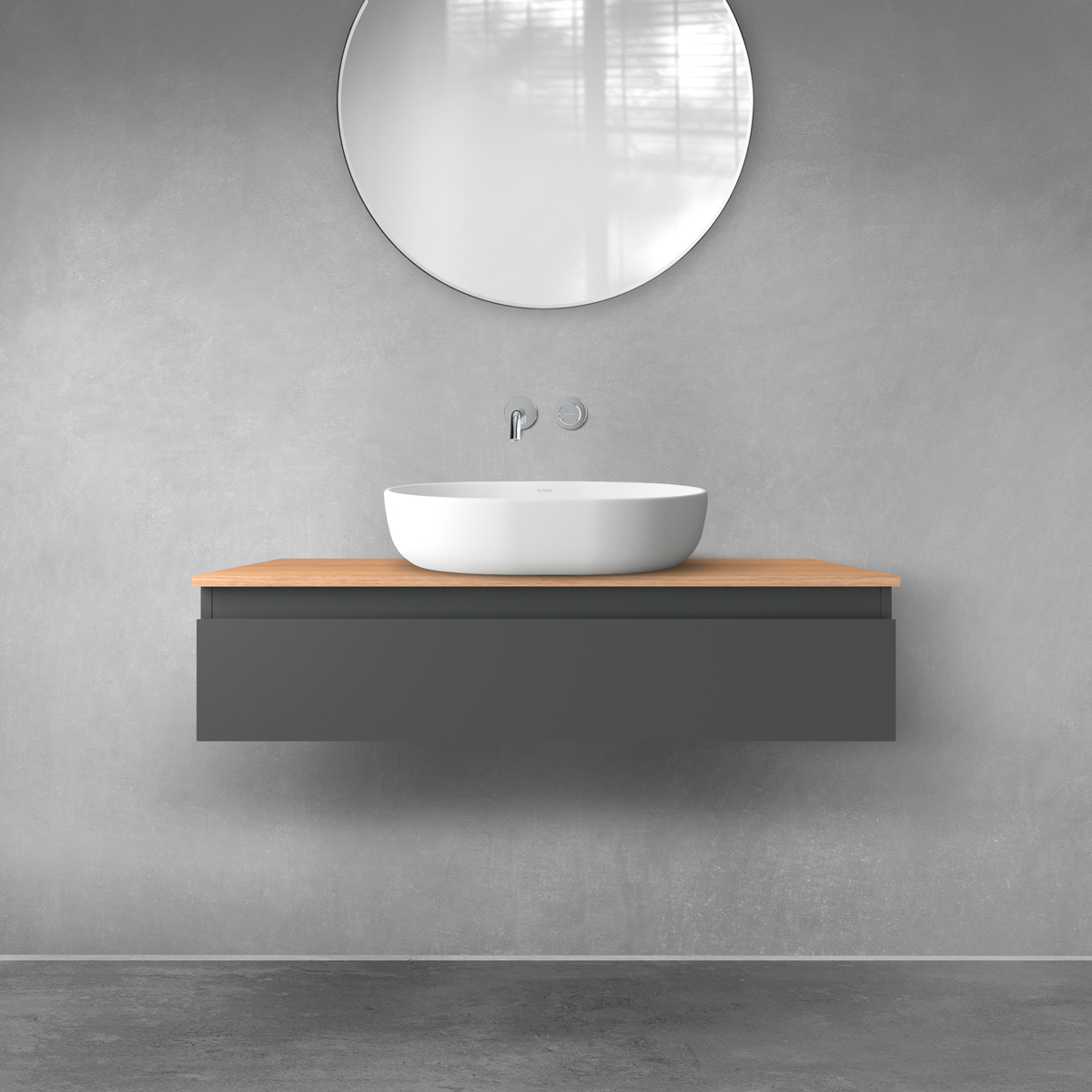 Oltens Vernal szafka 100 cm podumywalkowa wisząca z blatem grafit mat/dąb 68109400 - Wysyłka w 24h