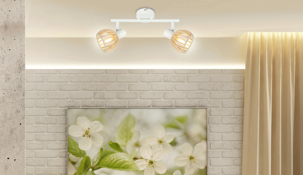 Candellux Atarri lampa podsufitowa 2x25W biały/drewno 92-68088