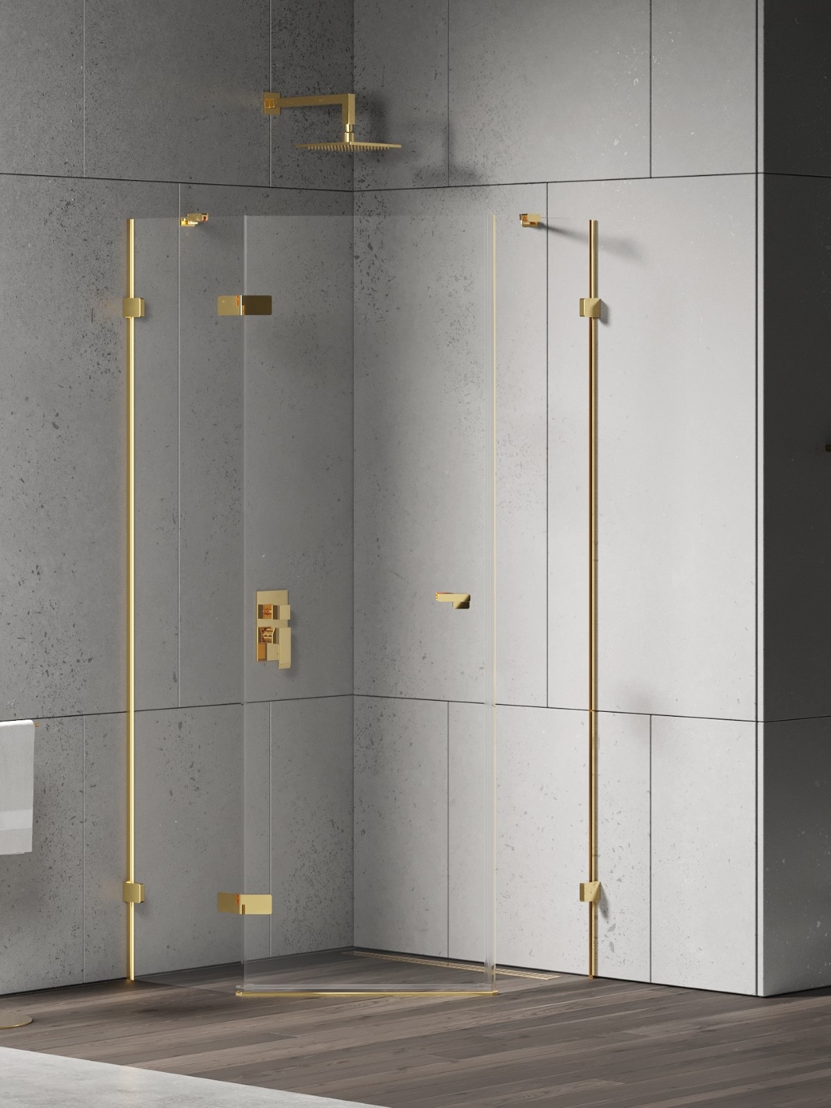New Trendy Eventa Gold Shine kabina prysznicowa 90x90 cm lewa złoty połysk/szkło przezroczyste EXK-4834