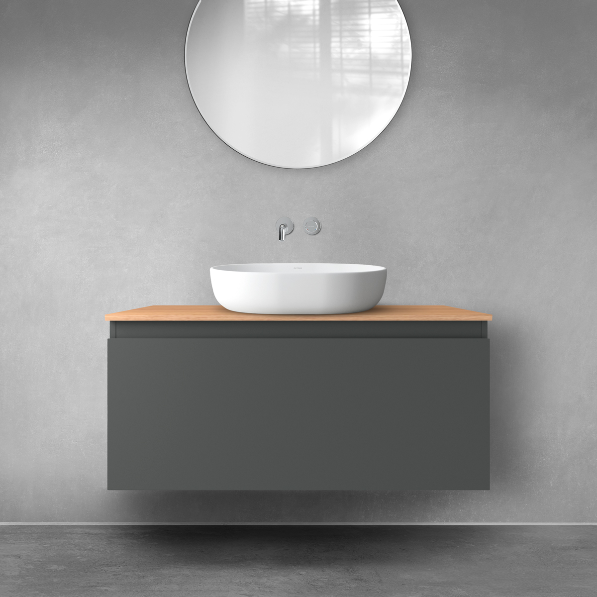 Oltens Vernal szafka 100 cm podumywalkowa wisząca z blatem grafit mat/dąb 68113400 - Wysyłka w 24h