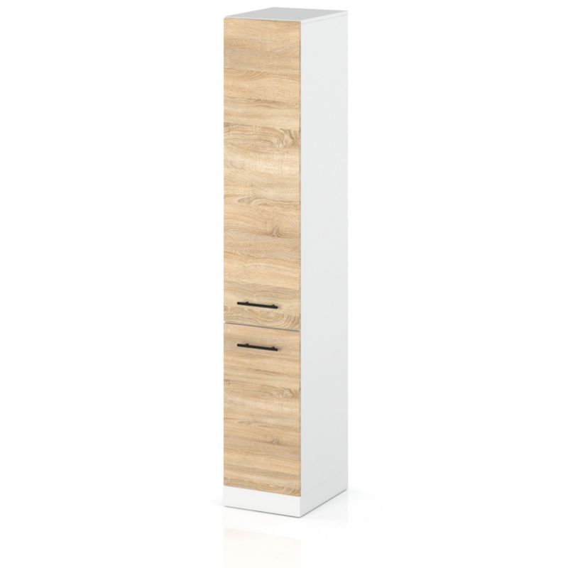 Szafka Kuchenna Hurtownia-Mebli Stojąca Słupek S30 sPremium 30cm Biały Mat Dąb Sonoma 30x58x211 cm 1szt.
