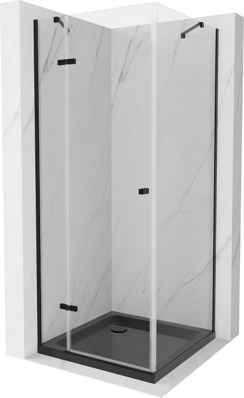 Kabina prysznicowa Mexen Roma uchylna 80 x 80 cm transparent czarna + brodzik Flat czarny