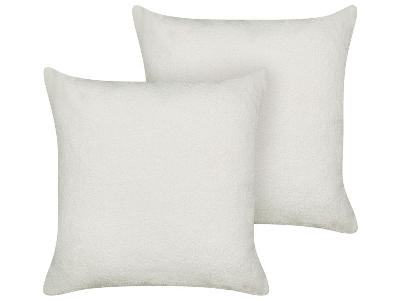Zestaw 2 poduszek Jednolity Leuzea Boucle 60 x 60 cm Złamana biel 1 par.