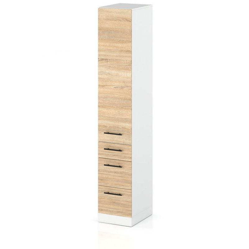 Szafka Kuchenna Hurtownia-Mebli Stojąca Słupek S30S3 sPremium 30cm Biały Mat Dąb Sonoma 30x58x211 cm 1szt.