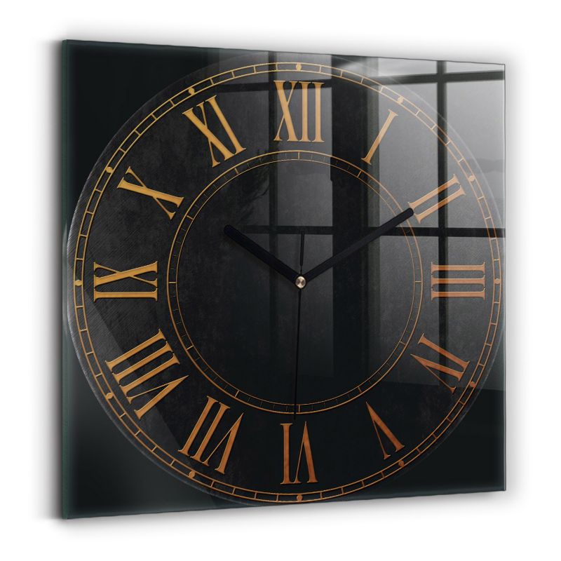 Zegar szklany czarne wskazówki Wallfluent 30x30 cm Stare cyfry rzymskie 1 szt.
