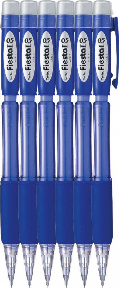 6x Ołówek automatyczny Pentel Fiesta AX125, 0.5mm, z gumką, niebieski
