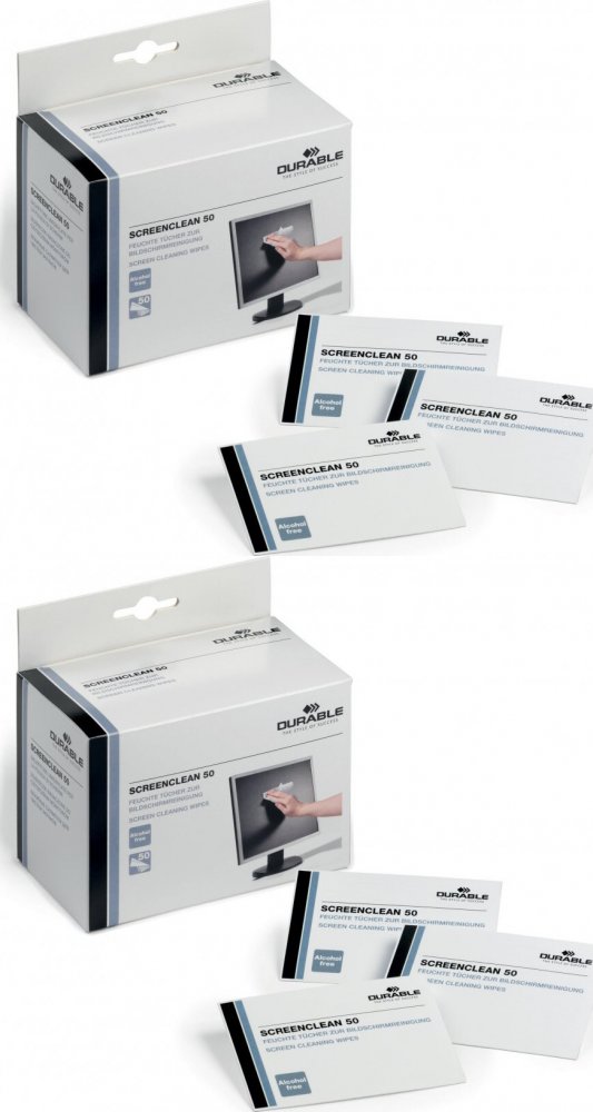 2x Chusteczki do czyszczenia ekranów, tabletów i laptopów Durable Screenclean, 50 sztuk