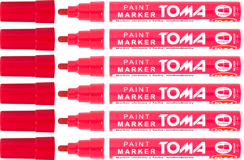 6x marker olejowy Toma TO-440, okrągła, 2.5 mm, czerwony