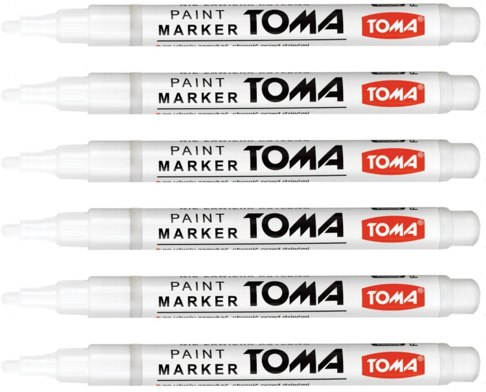 6x marker olejowy Toma TO-441, Fine, okrągła, 1.5 mm, biały