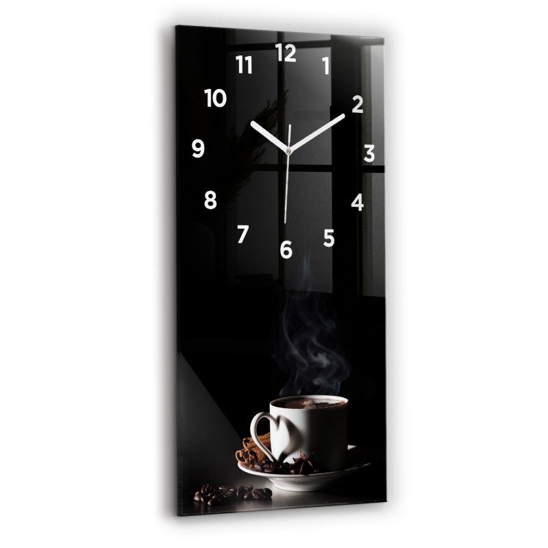 Zegar z białymi wskazówkami Wallfluent 30x60 cm Filiżanka kawy Szklany 1 szt.