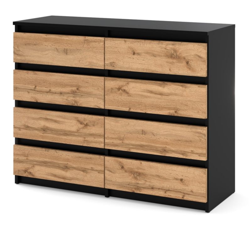 Komoda Hurtownia-Mebli Szuflady 8 Hugo Duża 120cm Czarny Mat Dąb Wotan 120x33.5x92.5 cm 1szt.