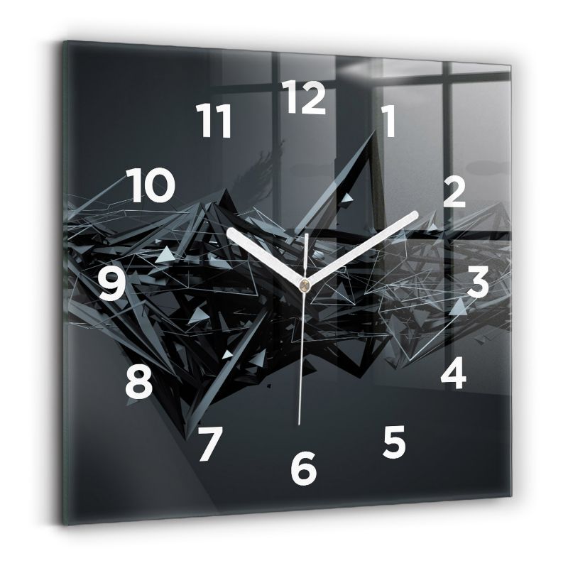 Zegar Wallfluent 30x30 cm Czarna abstrakcja Szklany z białymi wskazówkami 1 szt.