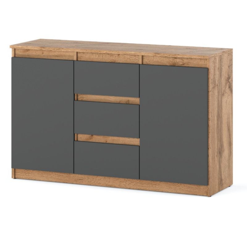 Komoda Hurtownia-Mebli Szuflady 3 Agnes 2D3SZ 120cm Dąb Wotan Szary Mat 120x35x75 cm 1szt.