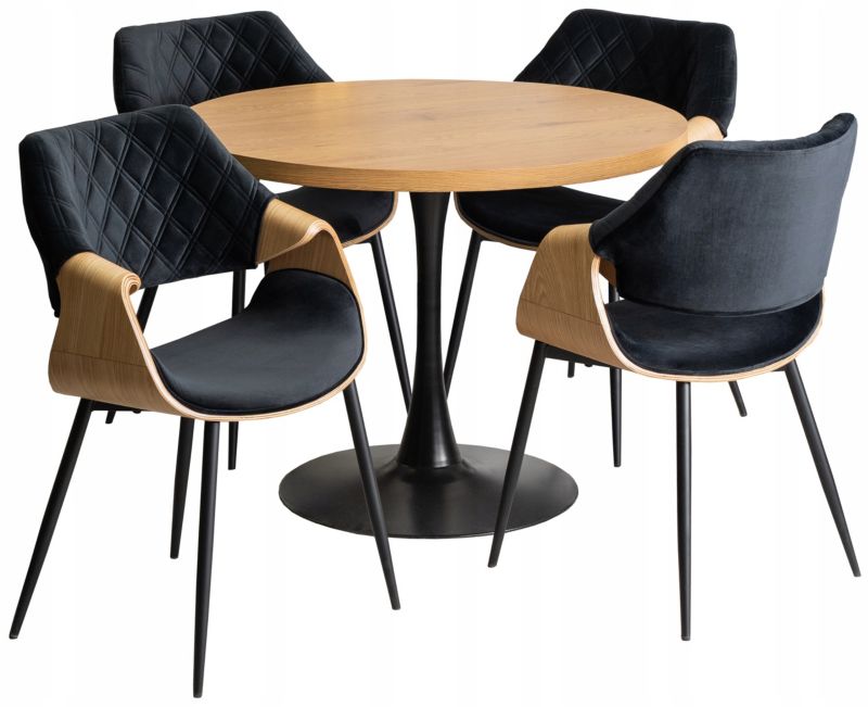 Stół Okrągły LINO Mebel Elite Dąb z 4 Krzesłami Drewno Gięte Loft Do Salonu 1 kpl