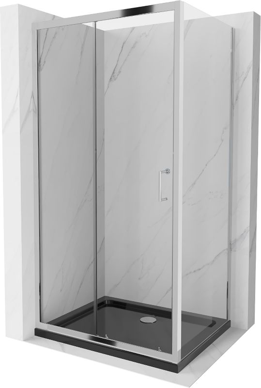 Kabina prysznicowa Mexen Apia rozsuwana 130 x 100 cm transparent chrom + brodzik Flat czarny