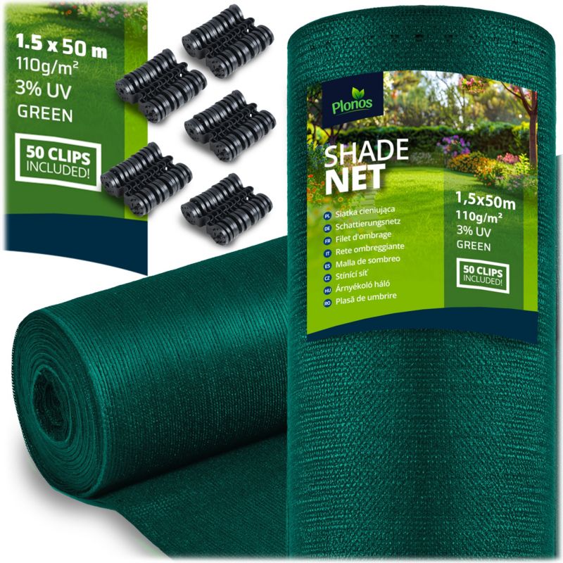 Siatka cieniująca Plonos 1,5x50m maskująca mata na płot ogrodzenie osłona zielona 80% + UV 1 szt.