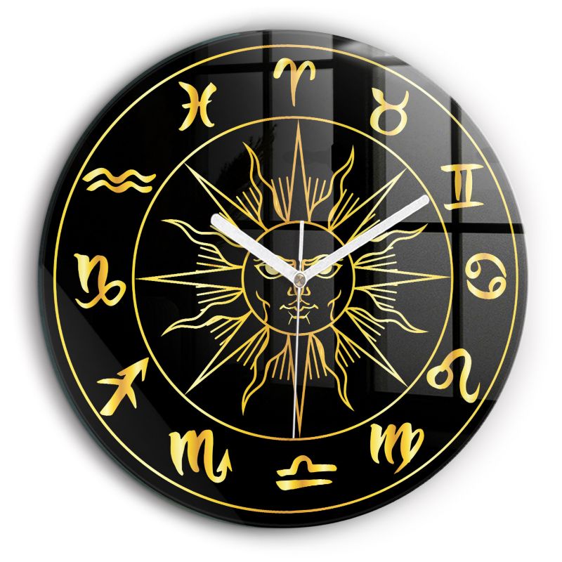 Zegar szklany białe wskazówki Wallfluent fi60 cm Znaki zodiaku 1 szt.