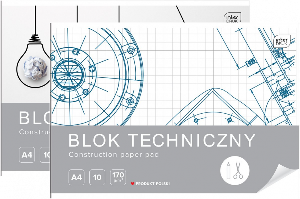 2x Blok techniczny Interdruk, A4, 10 kartek, biały, mix wzorów