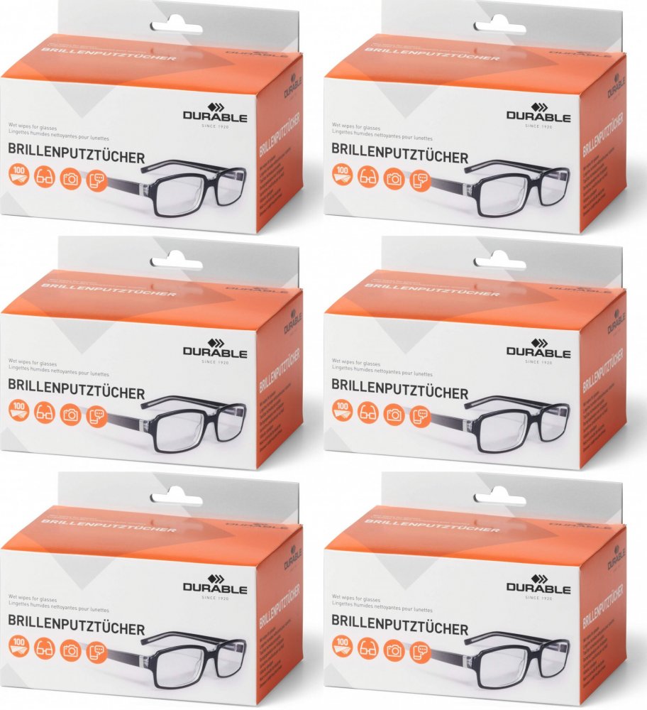6x Ściereczki nasączane do okularów Durable, 100 sztuk