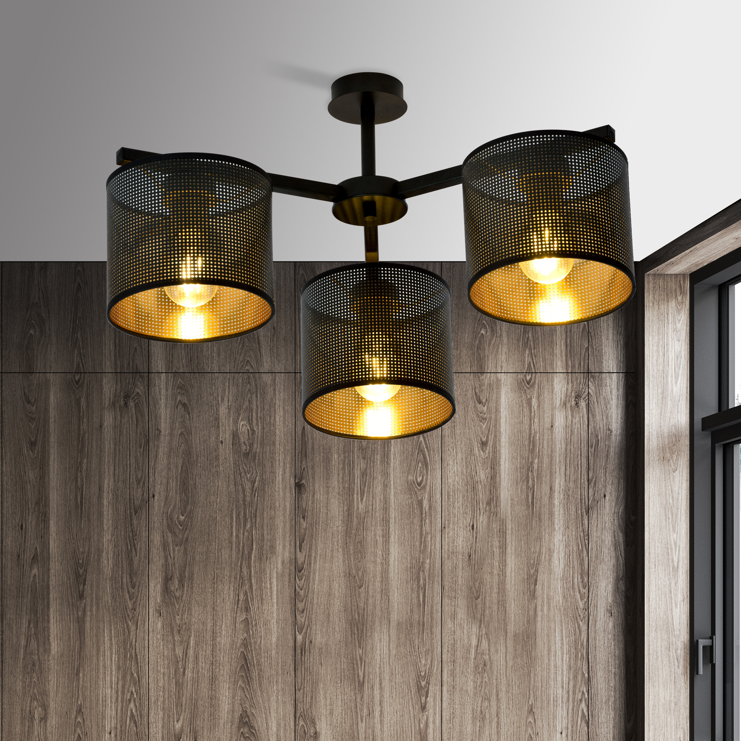 Emibig Jordan lampa podsufitowa 3x15 W czarna-złota 1144/3