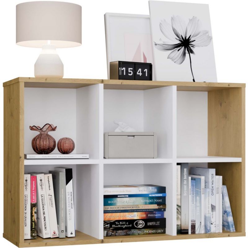 Regał Topeshop Malax Mini 2X3 Dąb artisan biel 90x60x30 cm 1 szt.