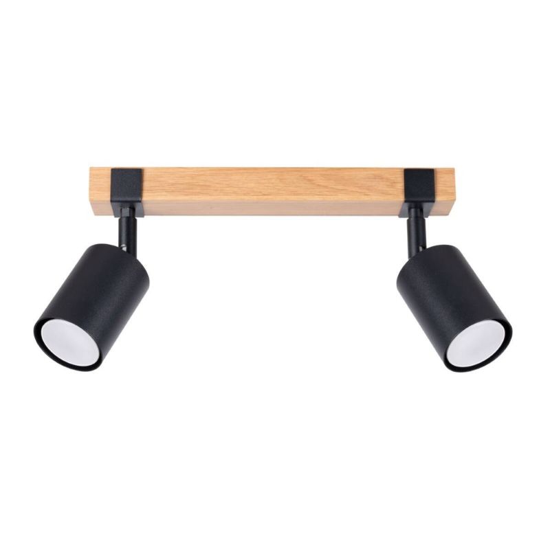 Oprawa sufitowa spot Sollux Lighting Fager czarny z naturalnym drewnem 2 x GU10 x 10W IP20 wym: 17,2 x 6 x 38 cm - 1 szt.