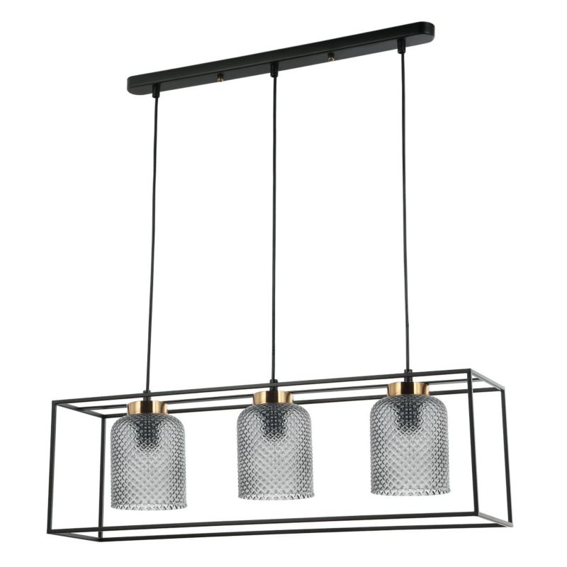 Lampa sufitowa wisząca Italux Sinella 8095 czarno-złota-dymiona industrialna 3xE27 x 1 szt.
