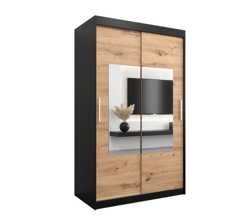 Szafa przesuwna Garderoba Abiks TORINO 120 czarny mat + dąb artisan 1 szt.