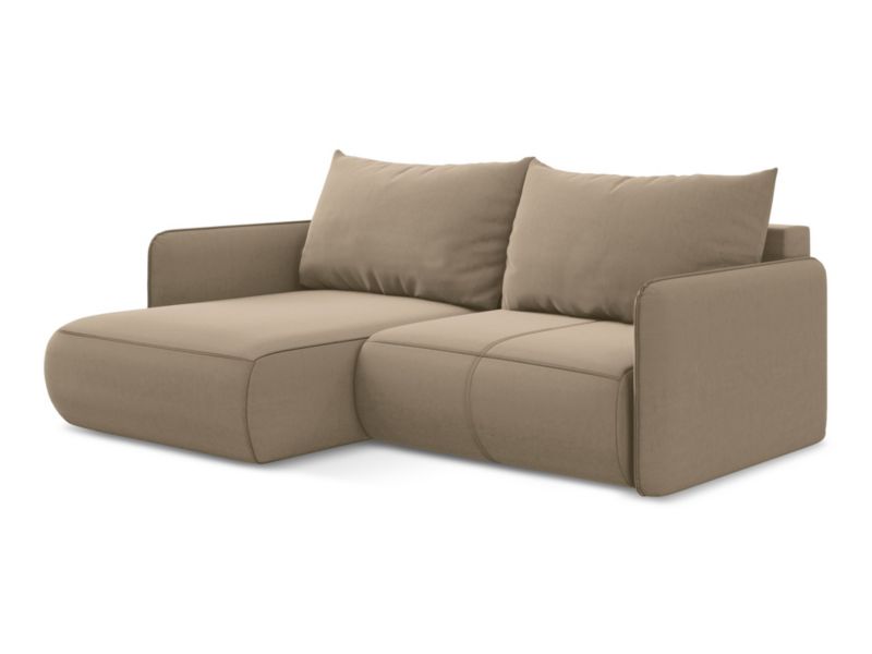 Narożnik lewostronny z funkcją spania Makamii Nanea z tkaniny welwetowej 207x148 cm jasny beż 1 szt.