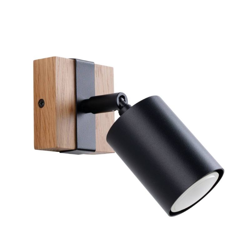 Kinkiet ścienny Sollux Lighting Fager 1 czarny-naturalne drewno do czytania 1 x GU10 x 10W IP20 wym: 17 x 8 x 13 cm - 1 szt.