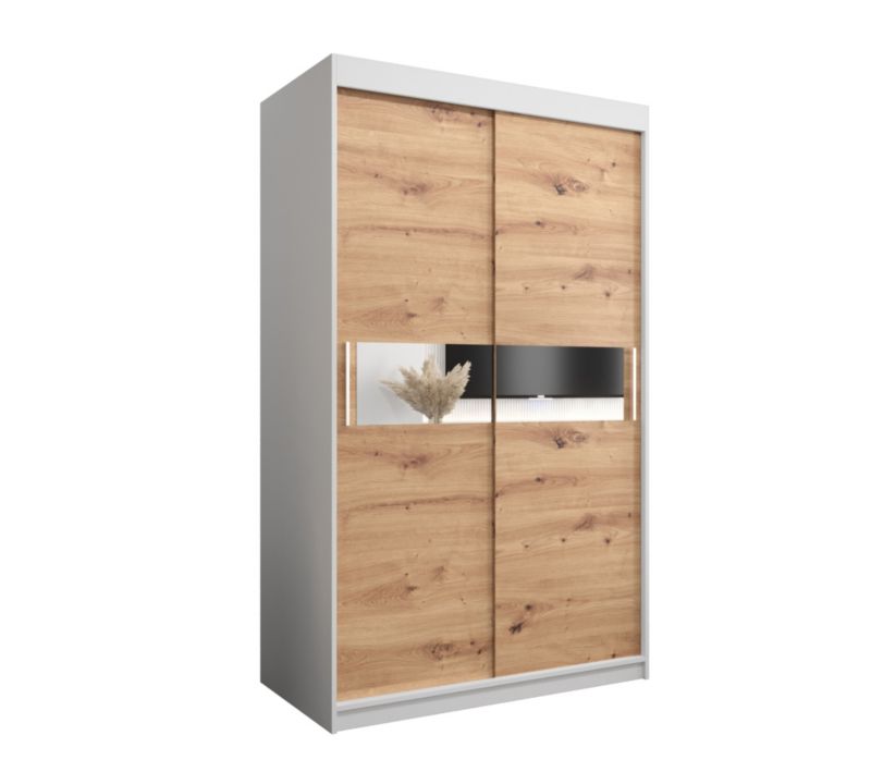 Szafa przesuwna Garderoba Abiks HAWANA 3 120 biały mat + dąb artisan 1 szt.
