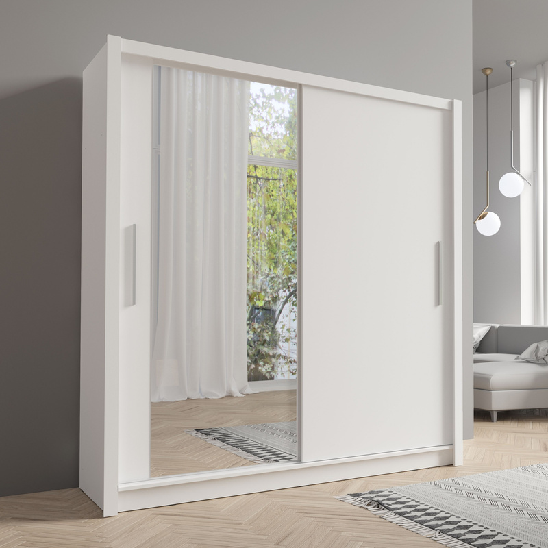 Szafa przesuwna z lustrem 204 cm do salonu BALI biała