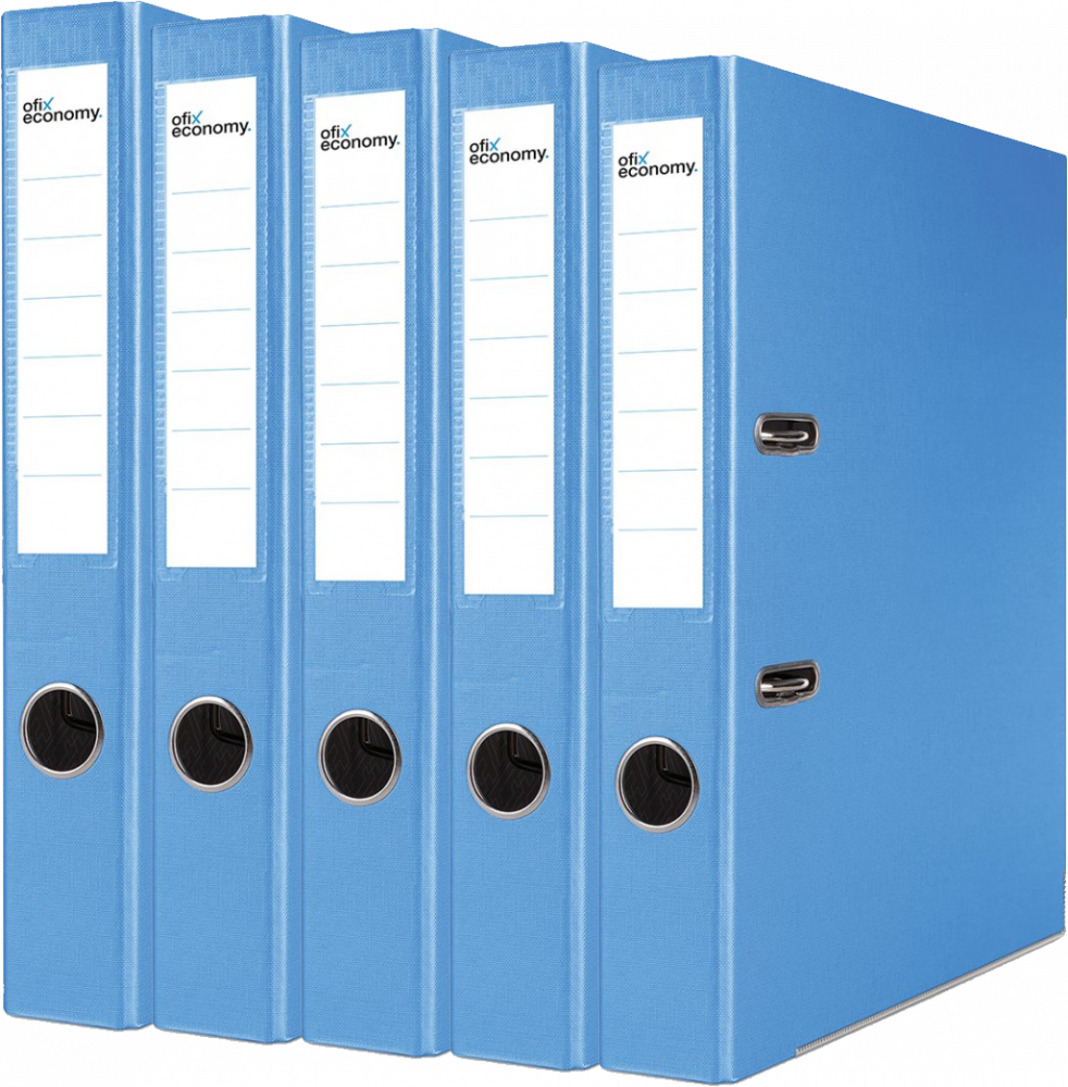 5x Segregator A4 Ofix Economy, z wyklejką, 50mm, do 350 kartek, jasnoniebieski