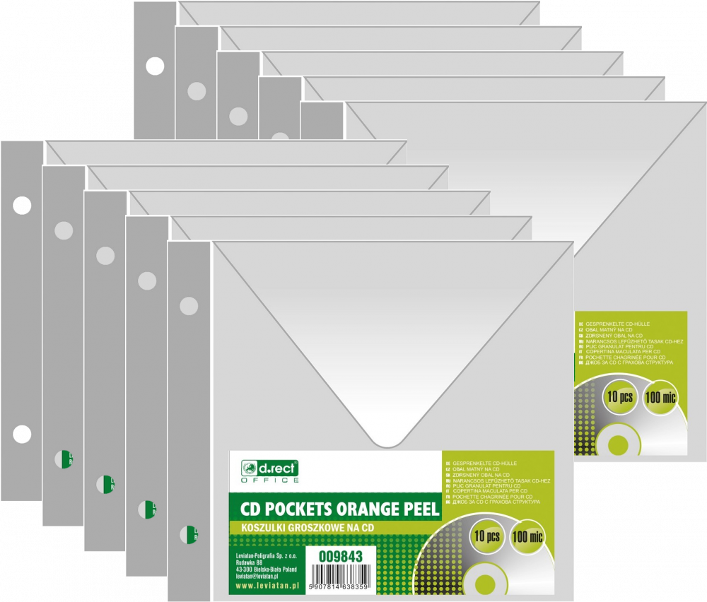 10x Koszulki groszkowe na CD D.Rect, A10, 100μm, 10 sztuk, transparentny