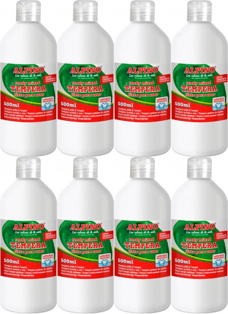 8x Farba plakatowa Alpino, w butelce, 500ml, biały